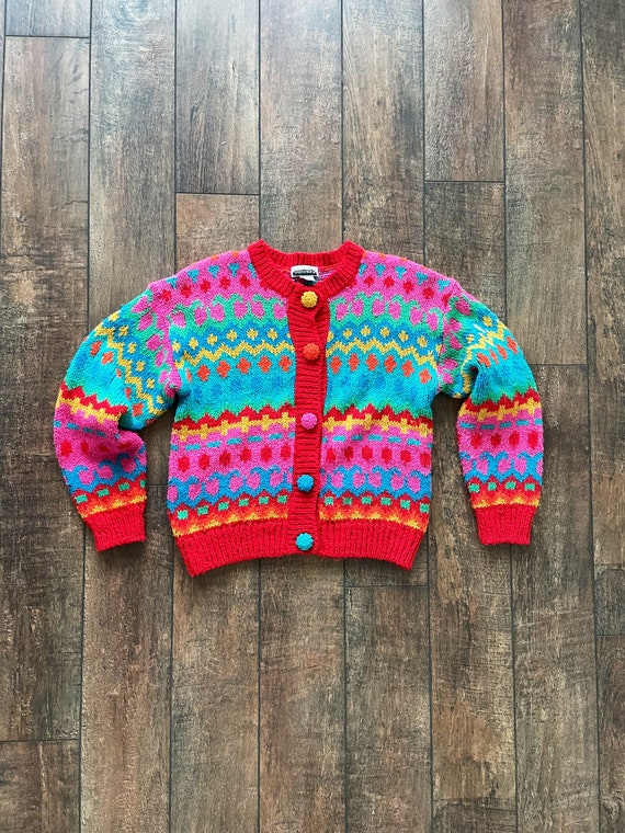 Vintage 90s Bright Knit Cardigan Sweater Clarissa Lo explica - Etsy España