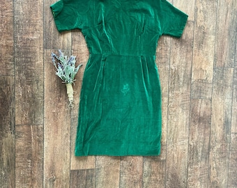 Vintage 50s Green Velvet Dress, Vintage Velvet Dress, Vintage Holiday Green Velvet Dress, Vintage Mini Velvet Dress