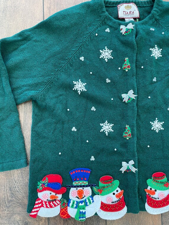 Vintage Christmas Cardigan, Vintage Snowman Cardi… - image 4