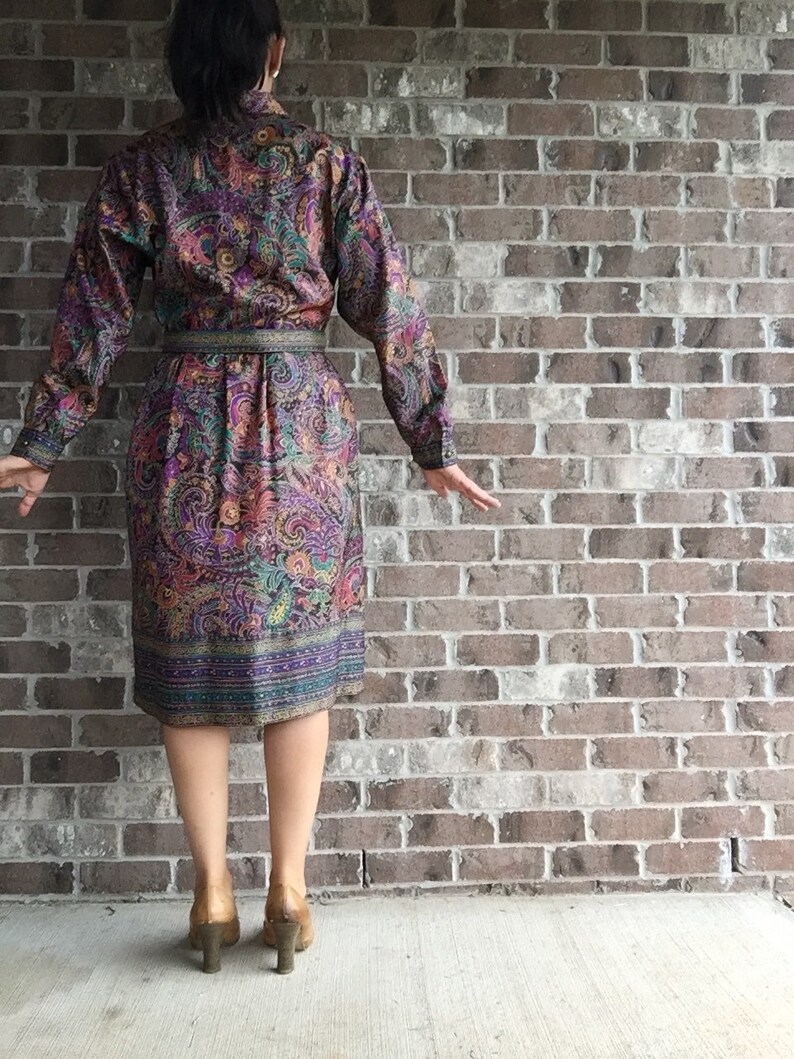 Retro Paisley Dress Vintage Paisley Dress Vintage Petrina paisly dress belted collared Paisly Dress