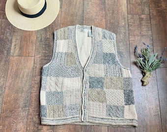 Vintage Button Up Sweater Vest, Vintage Sweater Vest, Wool Sweater Vest,Oatmeal Sweater Vest,90s Quilted Knit Sweater Vest,Warm Sweater Vest