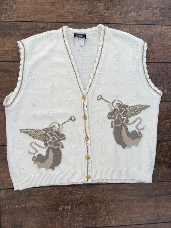 Christmas Sweater Vest, Vintage Angel Christmas S… - image 2