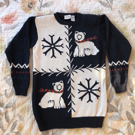 Vintage Polar Bear Knit Sweater, Vintage Snowflak… - image 1