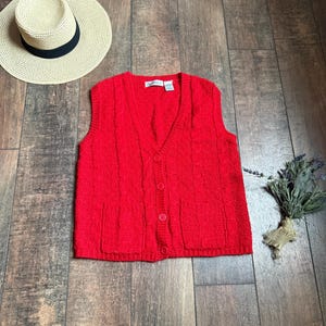 Vintage Cable Knit Sweater Vest, Vintage Mona Lisa Smile Sweater Vest, Red Sweater Vest, Warm Knit Sweater Vest, 90s Button up Sweater Vest