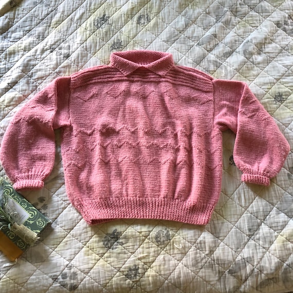 Vintage Hand Knit Puff Sleeve Collared Sweater, Vi