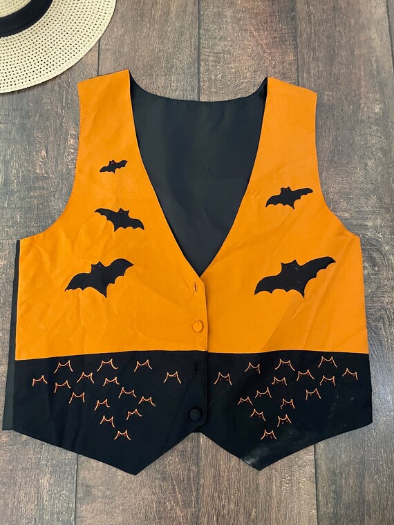 Vintage 90s Halloween Vest, Classy Bats Vest, Vin… - image 2