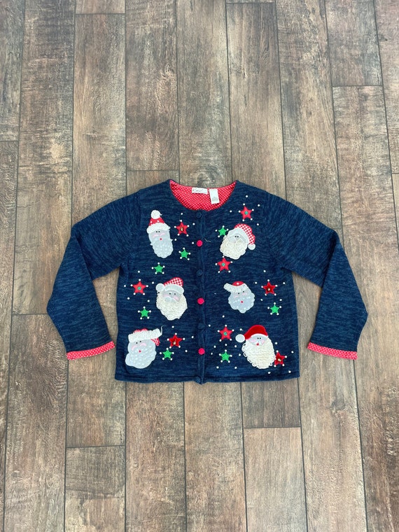 Christmas Santa Sweater, Vintage Santa Cardigan Sw