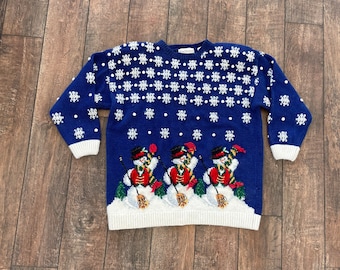 Vintage 90s Christmas Sweater, Marisa Christina Christmas Sweater, Vintage Snowman Christmas Sweater, 90s Cute Snowman Christmas Sweater