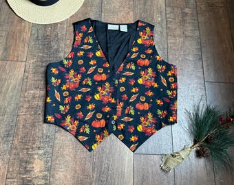 Vintage jaren 90 herfstvest, herfstoogstvest, vintage jaren 90 pompoenoogstvest, Thanksgiving-vest, herfstoogst jaren 90 vest, vintage vest, jaren 90 herfst