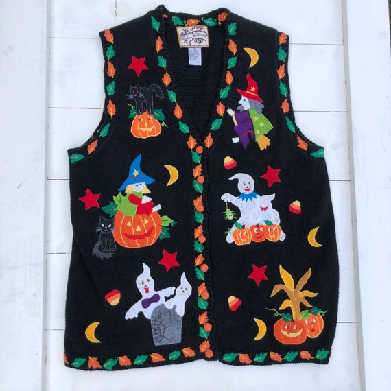90s Vintage Halloween Vest, Halloween Sweater Vest