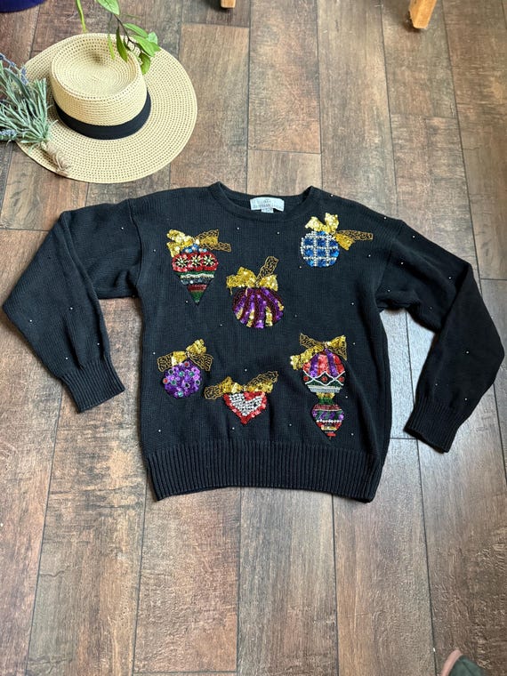 Vintage Bright Christmas Sweater,Christmas Ornament Sweater,Vintage 90s Christmas Sweater, Pullover Christmas Sweater,SMALL
