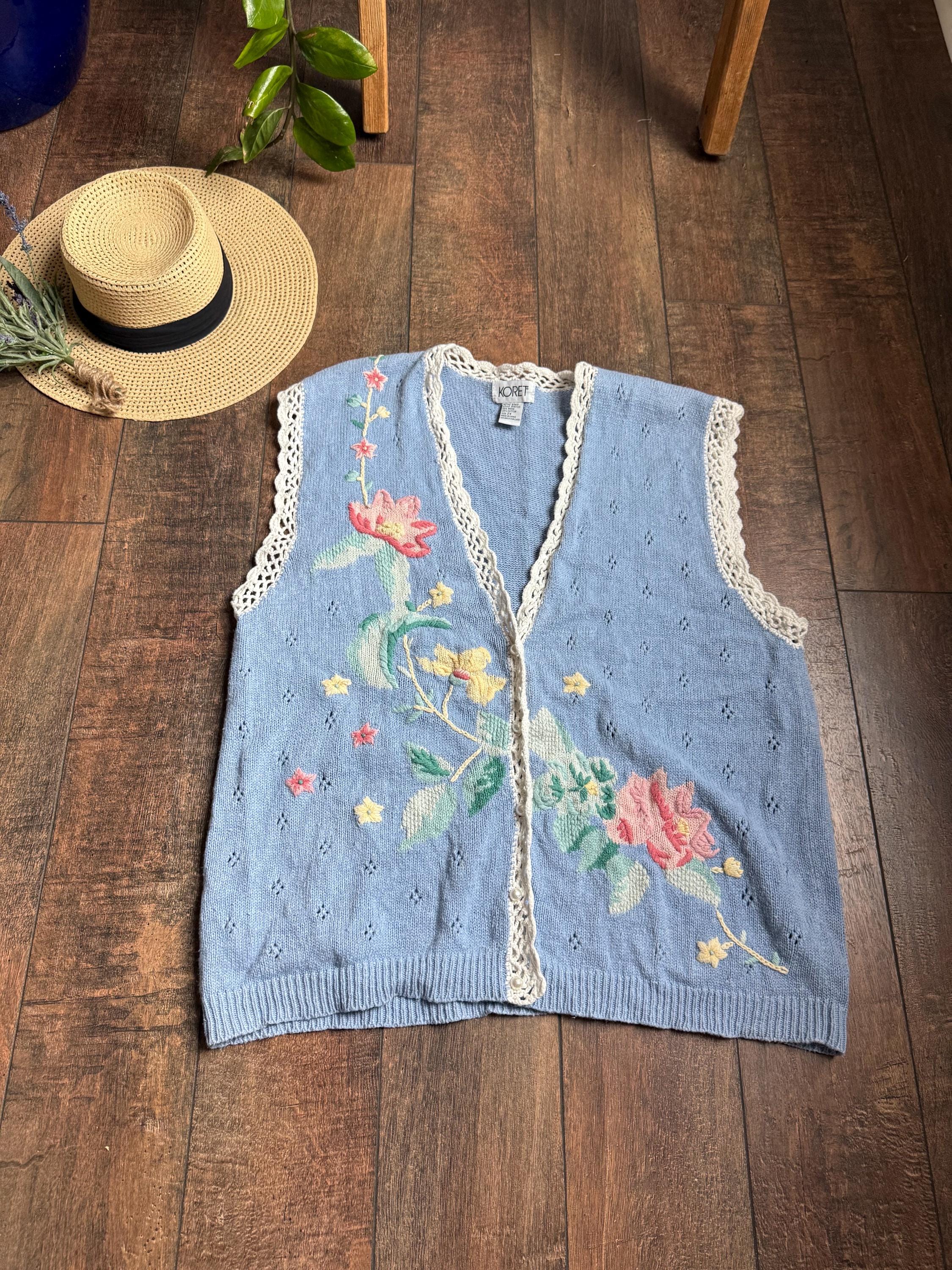 Vintage Spring Sweater Vest, Vintage Embroidered Sweater Vest