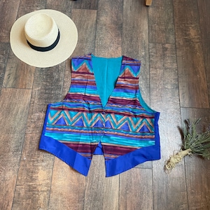 Vintage 90s Fresh Prince Vest, 90s Abstract Print Vest,Vintage Southwest Vest, Vintage Implements Vest,Vintage 90s Chevron Vest, Classic 90s