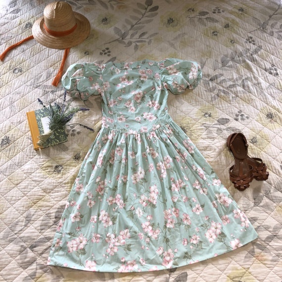 Vintage 90s Romantic Floral Dress, 90s Puff Sleeve
