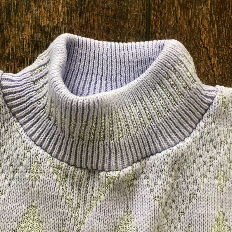 Vintage Lavender Turtleneck Sweater With Silver Glitter Triangles, Vintage 90s Turtleneck Sweater, Vintage 90s Cozy Turtleneck image 2