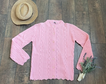Vintage Light Pink Cardigan, Romantic Soft Pink Cardigan, Vintage Pink Cardigan, Vintage Feminine Cardigan, Girlie Pink Cardigan