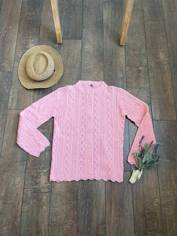 Vintage Light Pink Cardigan, Romantic Soft Pink Ca