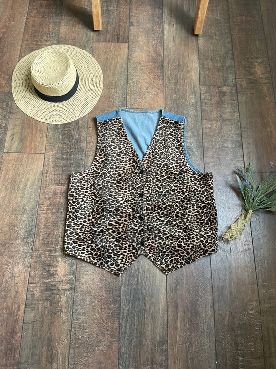 Vintage Velvet Leopard Print Vest, 90s Leopard Pri