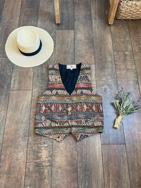 Vintage 90s Southwest Inspired Vest, 90s Tribal V… - image 1