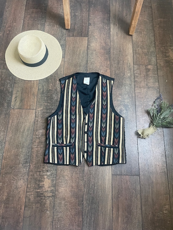 Vintage 90s Woven Stripe Vest,90s Cowboy Vest,90s 