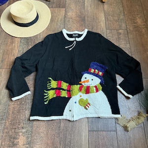 Cardigan de Natal Vintage dos anos 90, Cardigan de Boneco de Neve Vintage, Suéter de Natal de Boneco de Neve Vintage, Cardigan de Natal Bonito dos anos 90