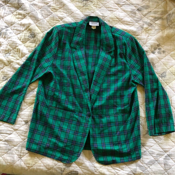 90s Green Plaid Blazer, Vintage 90s Plaid Blazer,… - image 1