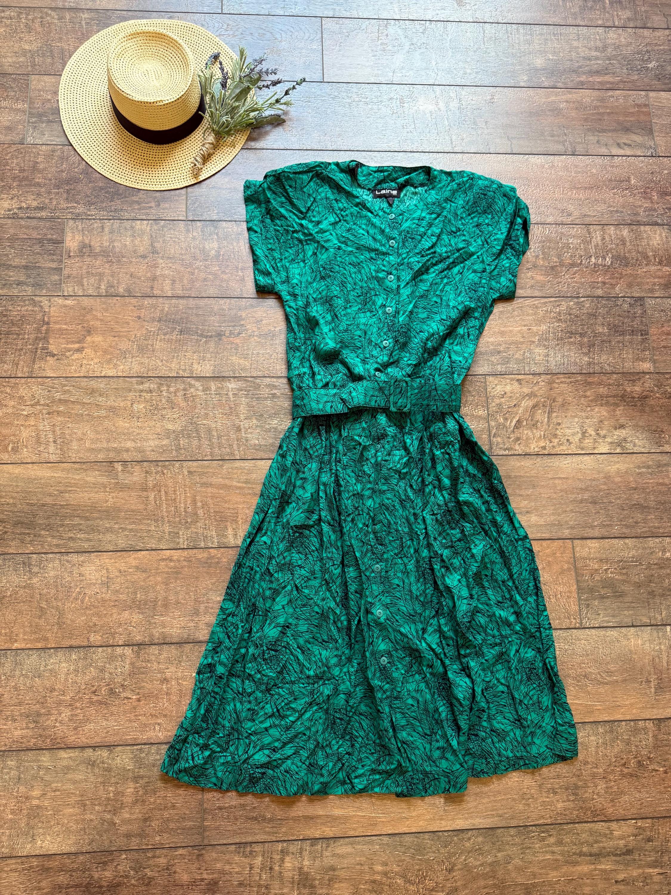 Vintage Green Belted Dress - Vintage 90s Cocktail Dress - Vintage Shopping Dress - Made in USA - Size Medium Vintage Green Belted Dress - Vintage 90s Cocktail Dress - Vintage Shopping Dress - Made in USA - Size Medium