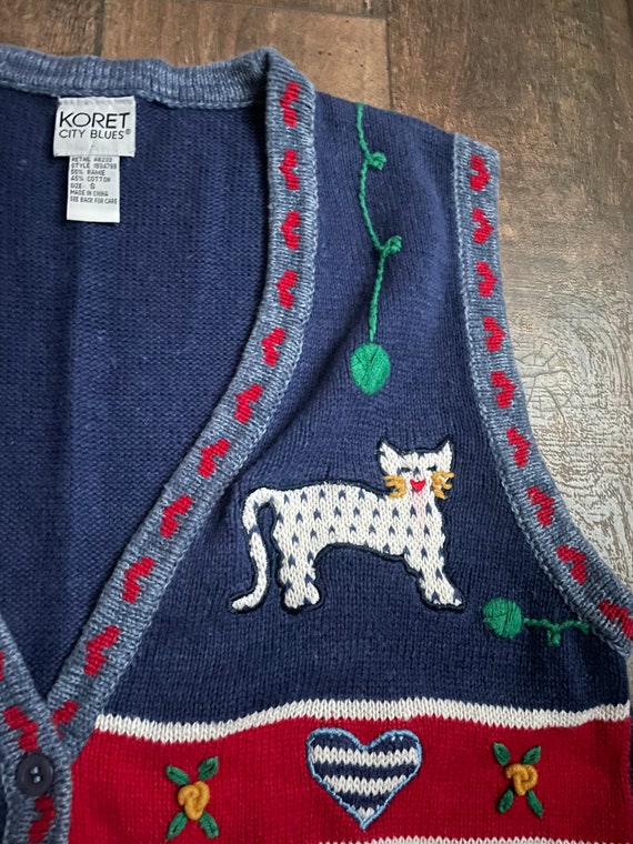 Vintage 90s Cat Sweater Vest, Cat Mom Sweater Ves… - image 8