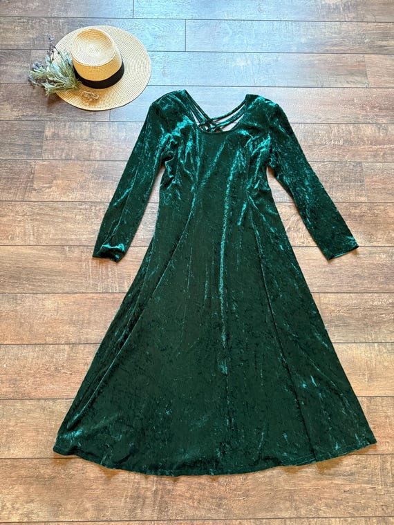 crushed velvet dress 90s Vintage Green Crushed Velvet Dress,Vintage 90s Velvet Dress,Princess Fiona Dress, Size 14
