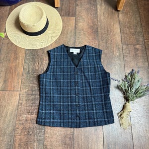 Vintage Wool Plaid Button Up Vest, Vintage Autumn Plaid Vest, 90s Soft Wool Plaid Vest, Quilted Plaid Wool Vest, Country Plaid Vest, Wool