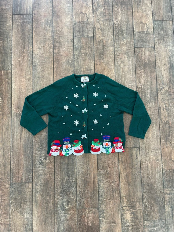 Vintage Christmas Cardigan, Vintage Snowman Cardi… - image 1