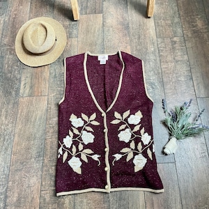 Floral Sweater Vest 90s White Embroidered Knit Vest Top