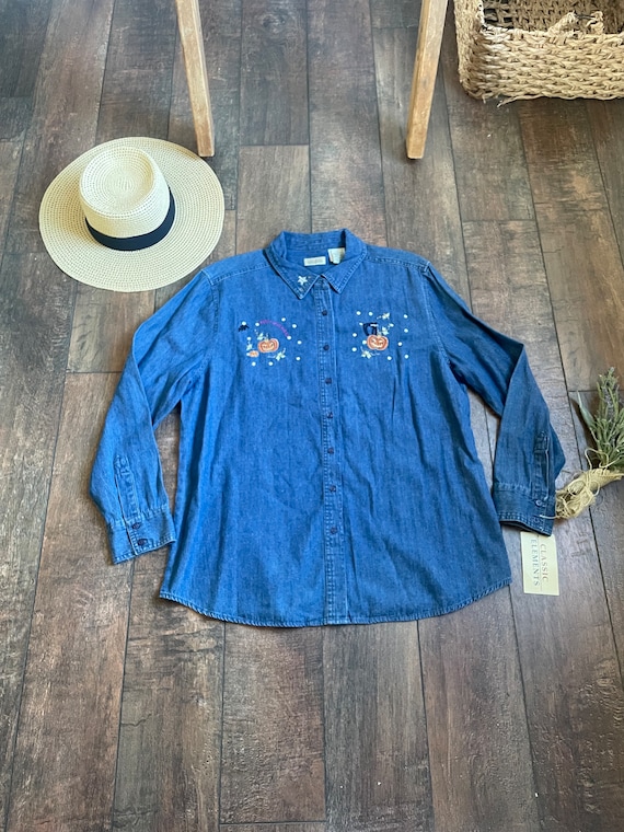 Vintage Denim Halloween Shirt, Chambray Halloween 