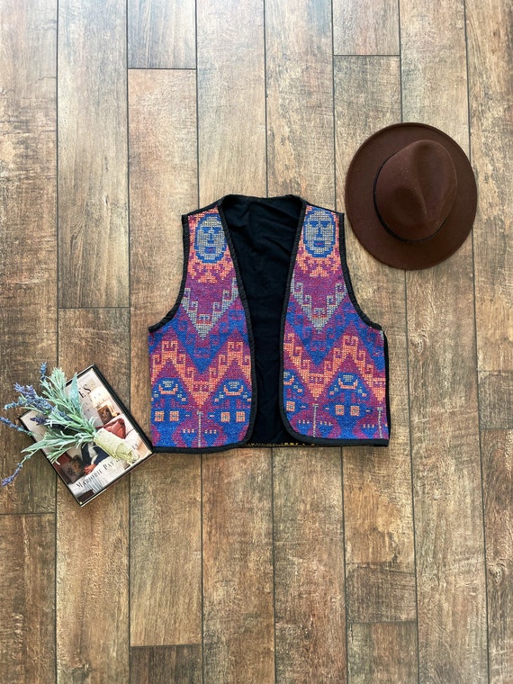 Vintage 90s Southwest Inspired Vest, 90s Tribal V… - image 1