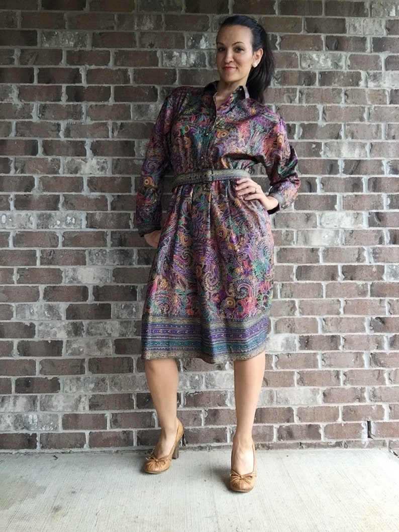 Retro Paisley Dress Vintage Paisley Dress Vintage Petrina paisly dress belted collared Paisly Dress
