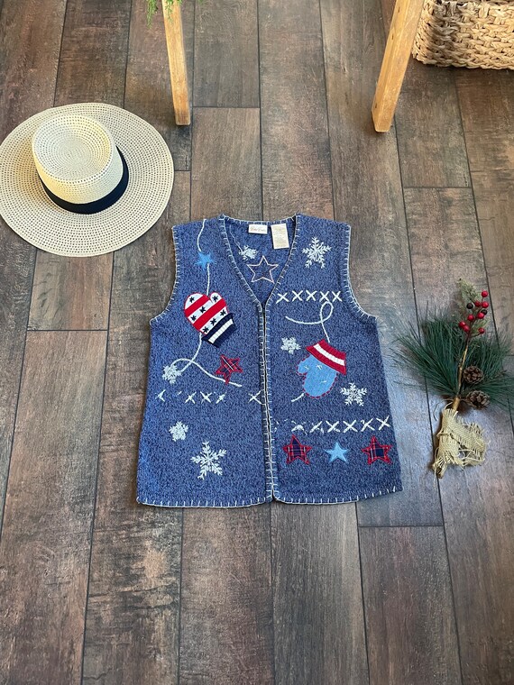 Vintage 90s Patriotic Christmas Sweater Vest,90s P