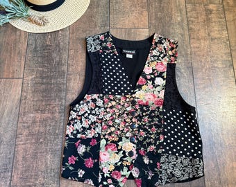Vintage 90s Romantic Floral Vest, Vintage slouchy Blouse Vest, Elaine Benes Vest, Monica Gellar Vest, Classic 90s Vest,Made in USA MEDIUM