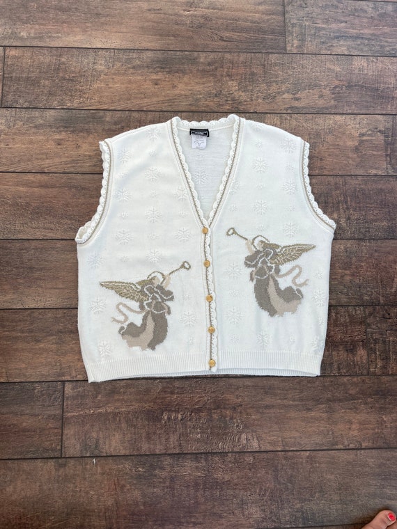 Christmas Sweater Vest, Vintage Angel Christmas Sweater Vest, 90s Angel Sweater Vest, Trumpeting Angels Sweater Vest, Size XL