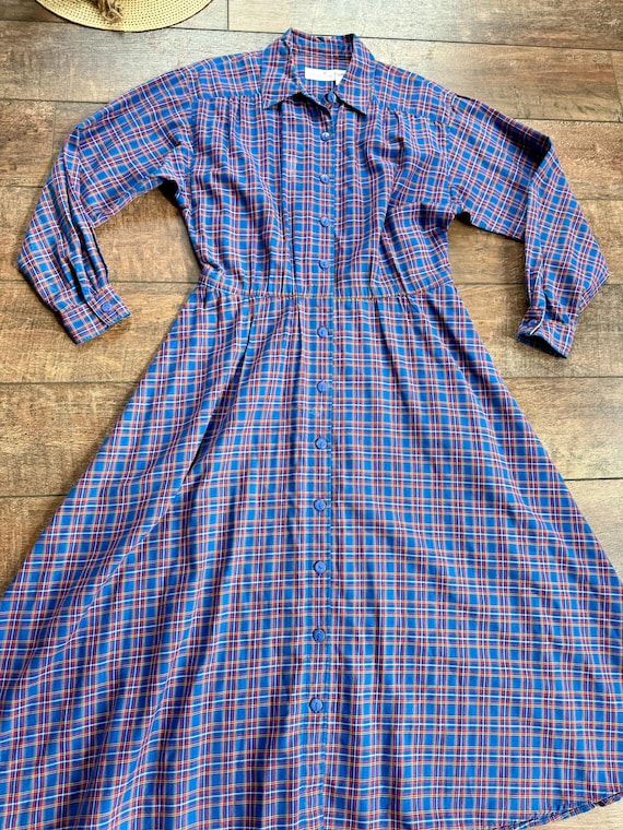 50s Plaid Full Skirt collared dress, 50s full len… - image 2
