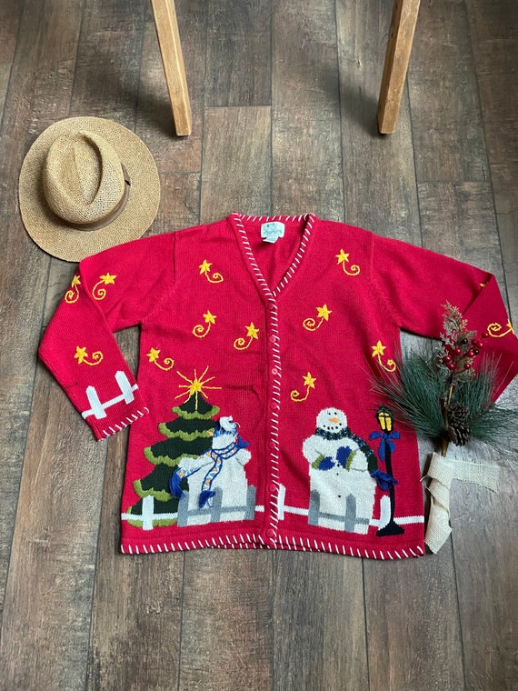 Vintage 90s Christmas Cardigan Vintage Snowman Cardigan Vintage
