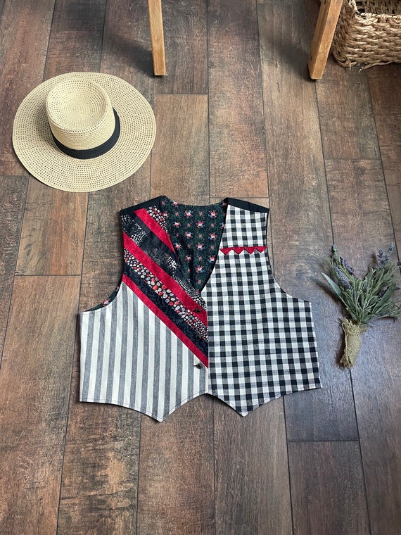 Vintage 90s Quilted Reversible Vest, Prairie Vest… - image 1