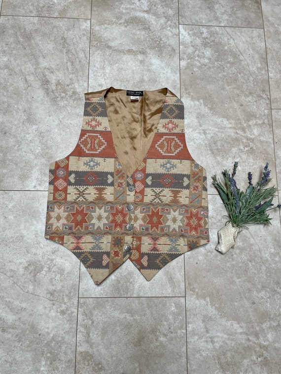 Vintage 90s Southwest Vest, Western Print Vest, 90