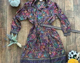 Vintage Petrina paisly dress, belted collared Paisly Dress, Vintage Paisley Dress, Retro Paisley Dress