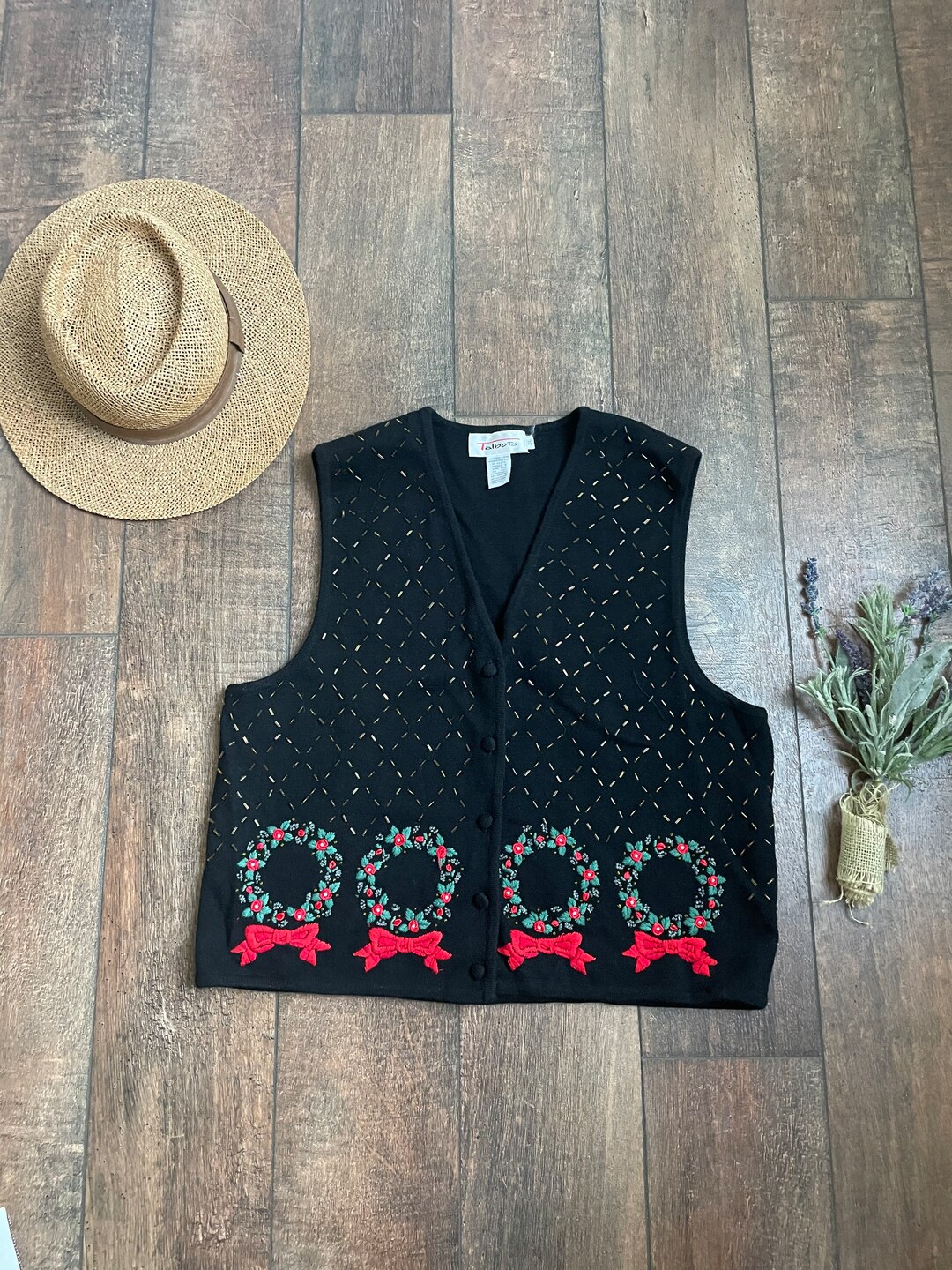 Vintage Wool Christmas Sweater Vest Christmas Wreaths Sweater Etsy