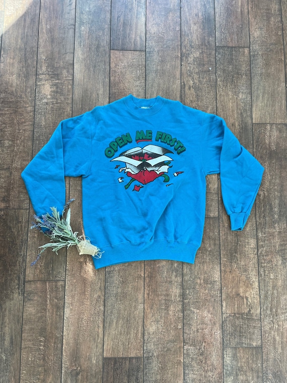 Vintage 90s Christmas Sweatshirt, Hanes Open Me First Christmas Sweatshirt, 90s Printed Christmas Sweatshirt, 90s Christmas Sweatshirt,HANES