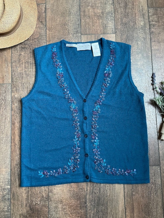 Vintage Button Up Sweater Vest, Vintage Embroider… - image 2