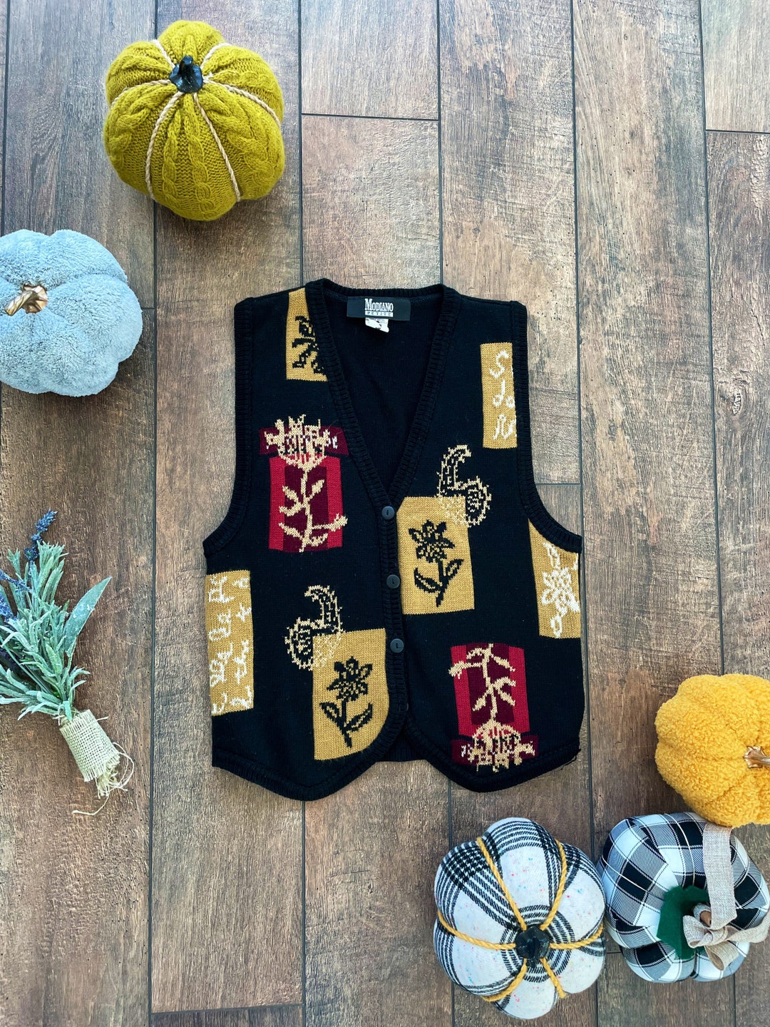 Vintage 90s Fall Sweater Vest, 90s Autumn Sweater Vest