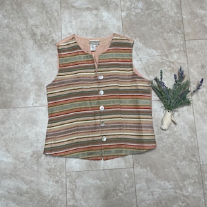 Vintage 90s Linen Vest, Jesse Spano Vest, Unisex 90s Vest, Fresh Prince of Bel Air Vest, Vintage Stripe Vest, Classic 90s Vest,Striped Linen