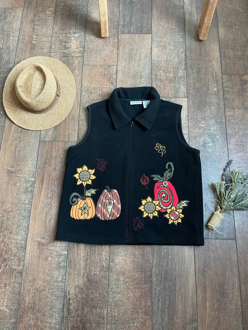 Vintage 90s Halloween Sweater Vest, Black Cat Sweater Vest, Vintage Halloween Sweater Vest, Pumpkin Vest, Vintage Pumpkin Patch Sweater Vest image 1