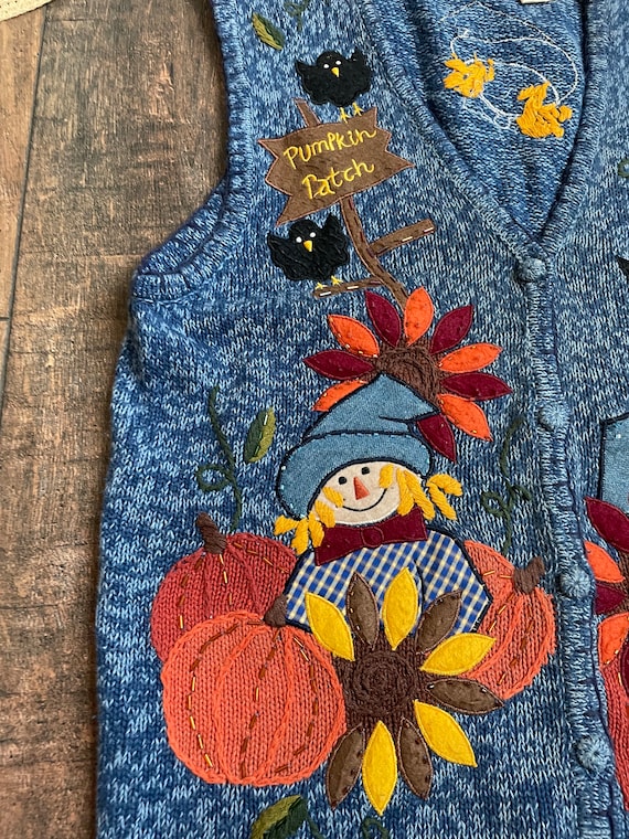 Vintage 90s Halloween Sweater Vest, ScareCrow Swe… - image 5